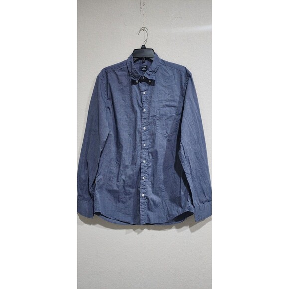J. Crew Mens Denim Blue Cotton Flex Washed Button Down Work Dress Shirt Size LT - Picture 2 of 14